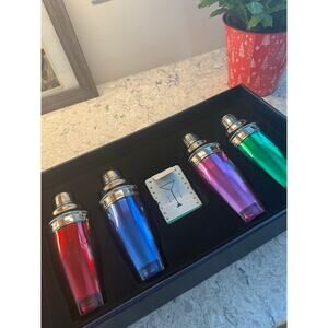 New Brookstone Partini Martini Shaker Set of 4 Colored Shakers Martini Cards JM